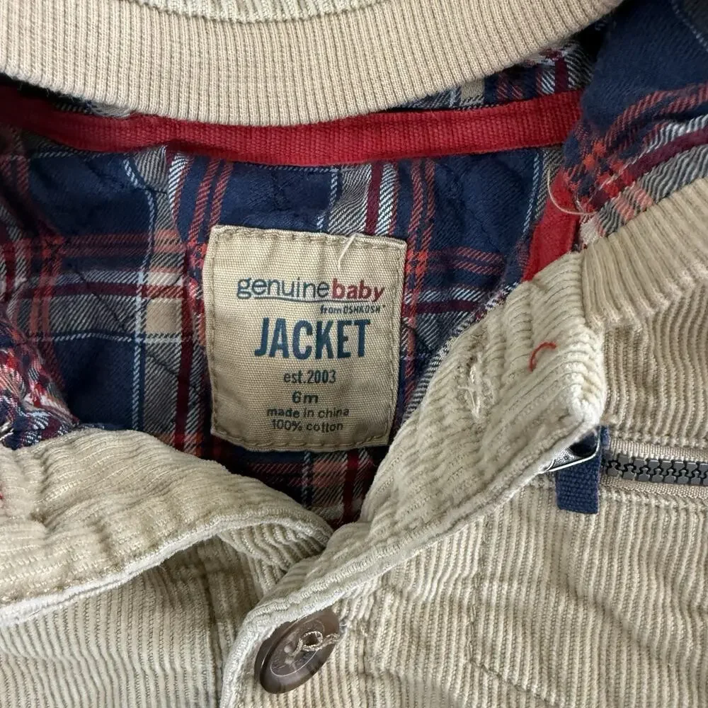 OshKosh B’Gosh Genuine Baby Tan Corduroy Jacket 6 Months Y2K Flannel Lined Coat